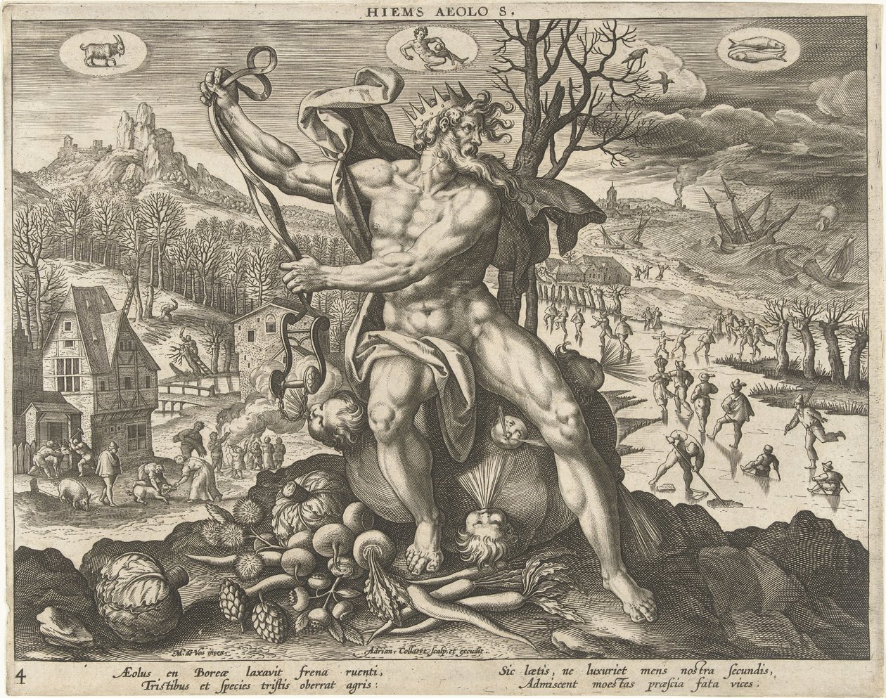 Kış Hiems Aeolos. (nesne üzerindeki başlık) The Four Seasons (dizi başlığı) by Adriaen Collaert