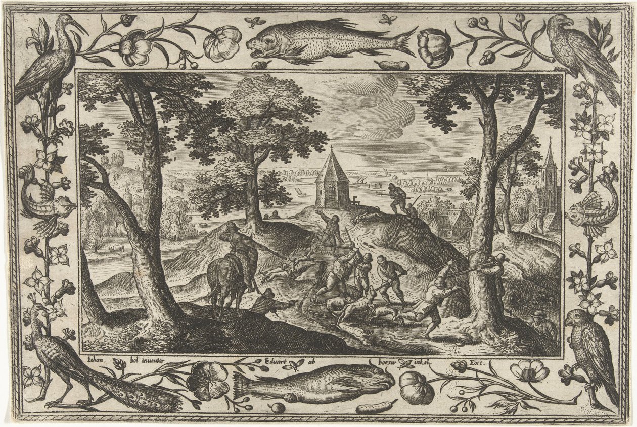 kurt avı İncil, mitolojik sahneler ve av sahneleri içeren manzaralar (dizi adı) by Adriaen Collaert