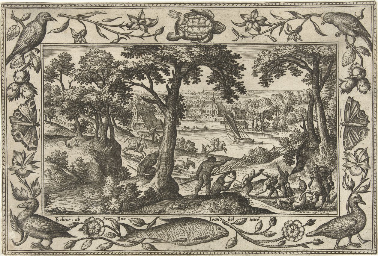 domuz avı İncil, mitolojik sahneler ve av sahneleri içeren manzaralar (dizi adı) by Adriaen Collaert
