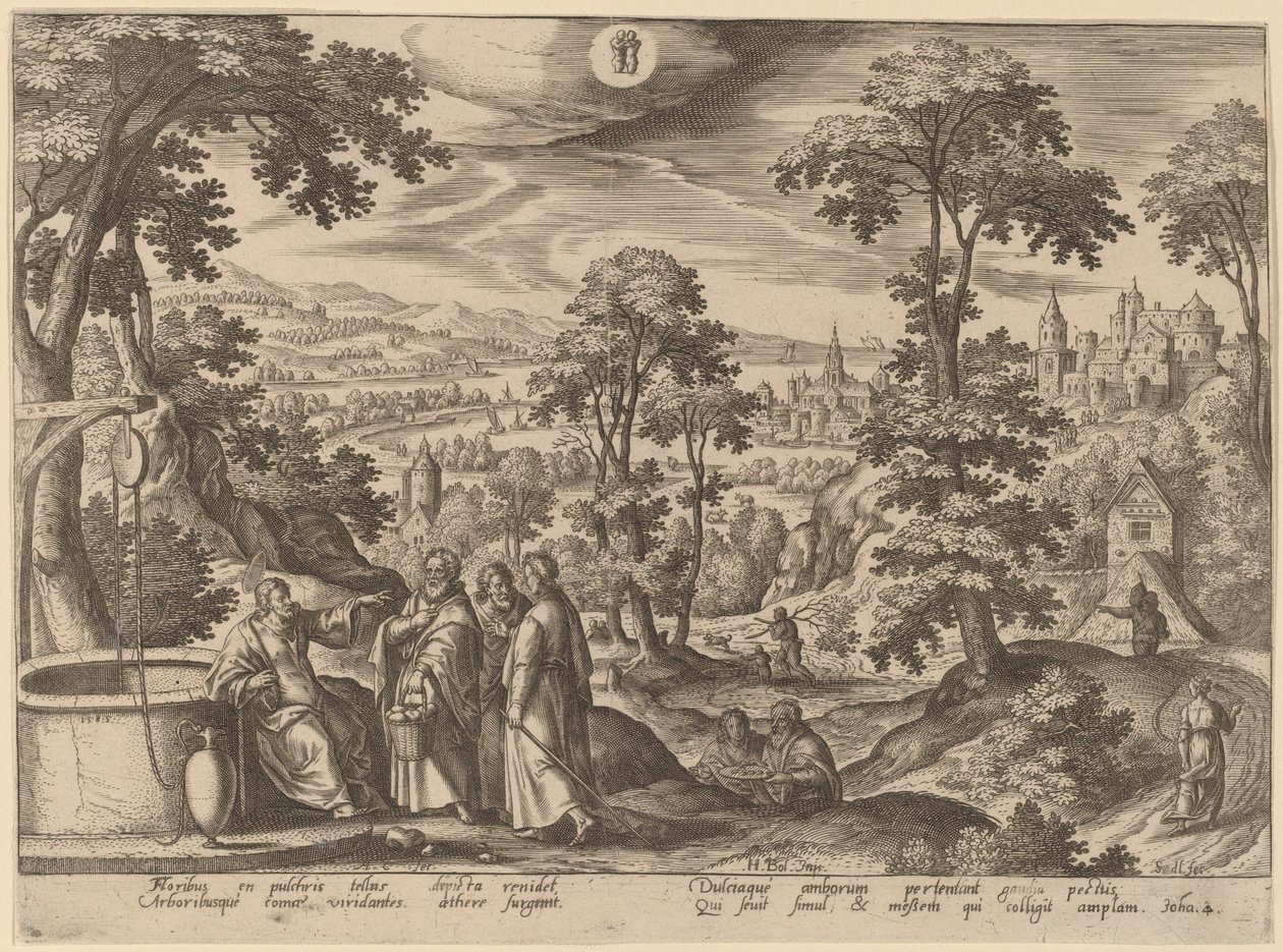 İsa ve Samiriyeli Kadın by Adriaen Collaert after Hans Bol
