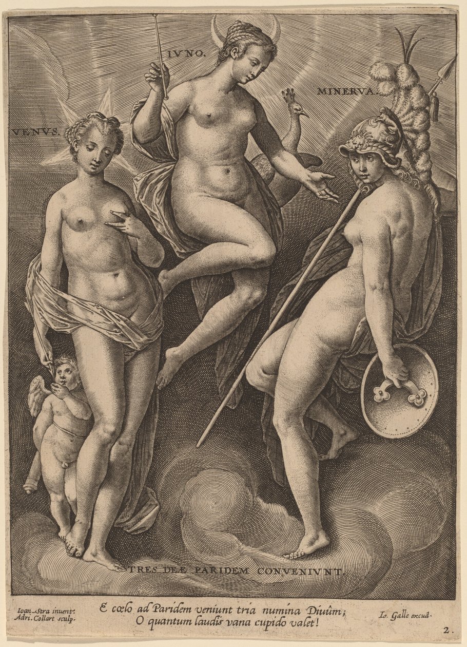 Venüs, Juno ve Minerva by Adriaen Collaert after Jan van der Straet