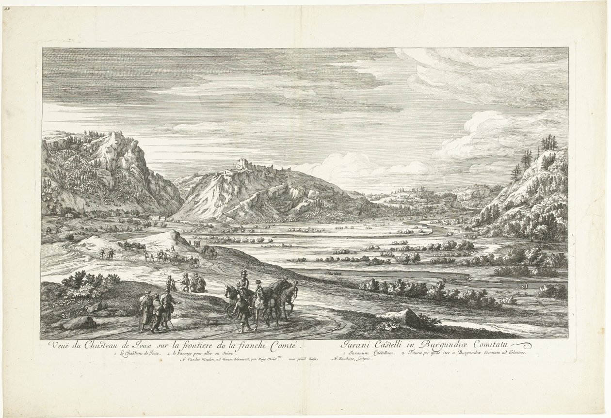 Joux kalesinin görünümü Veuë du Chasteau de Joux sur la frontiere de la franche Comté (nesne üzerindeki başlık) by Adriaen Frans Boudewyns