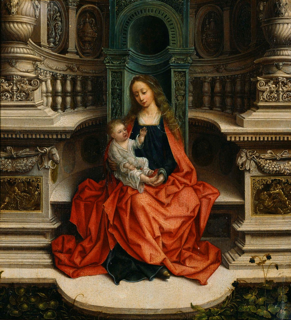 Tahttaki Bakire ve Çocuk - Tablo Adriaen Isenbrant (Adrien Ysenbrant, Ysenbrandt, Hysebrant) (1490-1551) tarafından by Adriaen Isenbrandt or Isenbrant