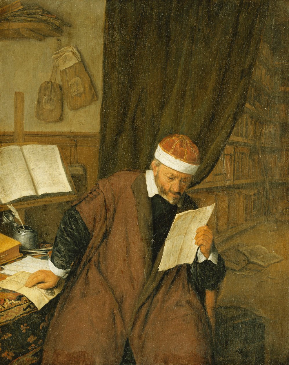 Masada Oturan Bir Avukat Mektup Okurken, Ötesinde Bir Kütüphane, 1668 by Adriaen Jansz. van Ostade