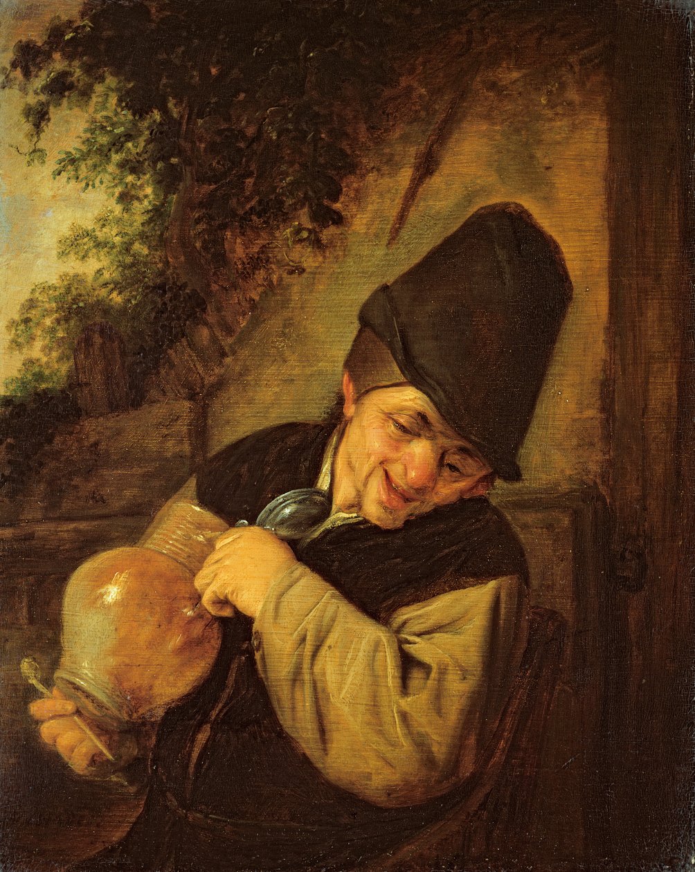 Bir Sürahi ve Pipo Tutan Köylü, c.1650-55 (meşe pano üzerine yağlı boya) by Adriaen Jansz. van Ostade
