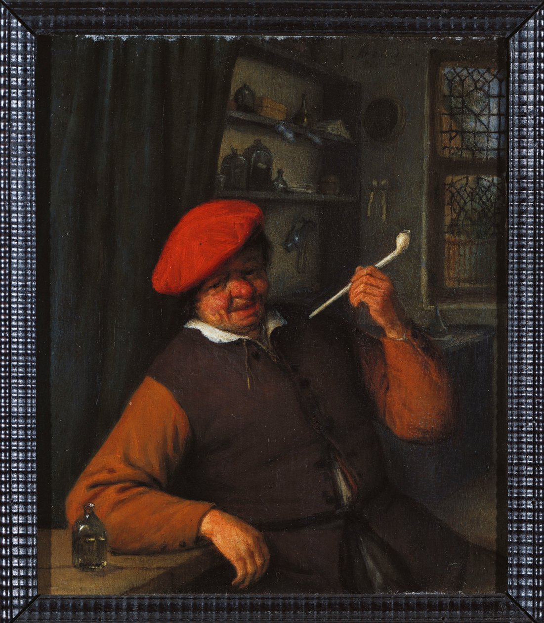 Kırmızı Bereli Bir Köylü, İç Mekanda Pipo İçiyor by Adriaen Jansz. van Ostade