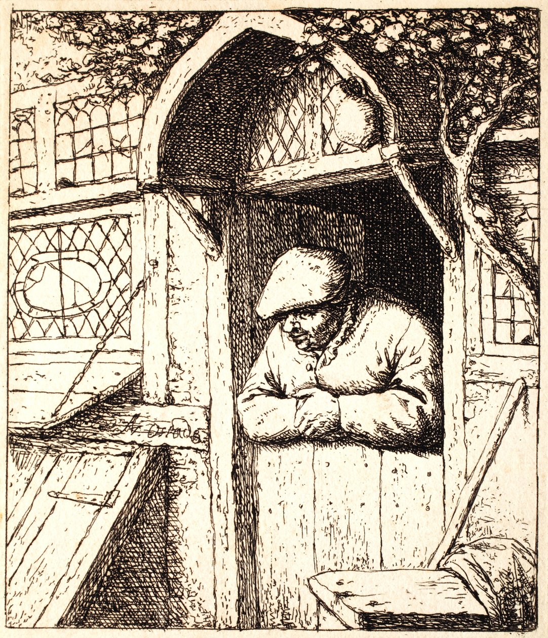 Kapısına Dayanan Adam, 1672 dolayları (gravür) by Adriaen Jansz. van Ostade