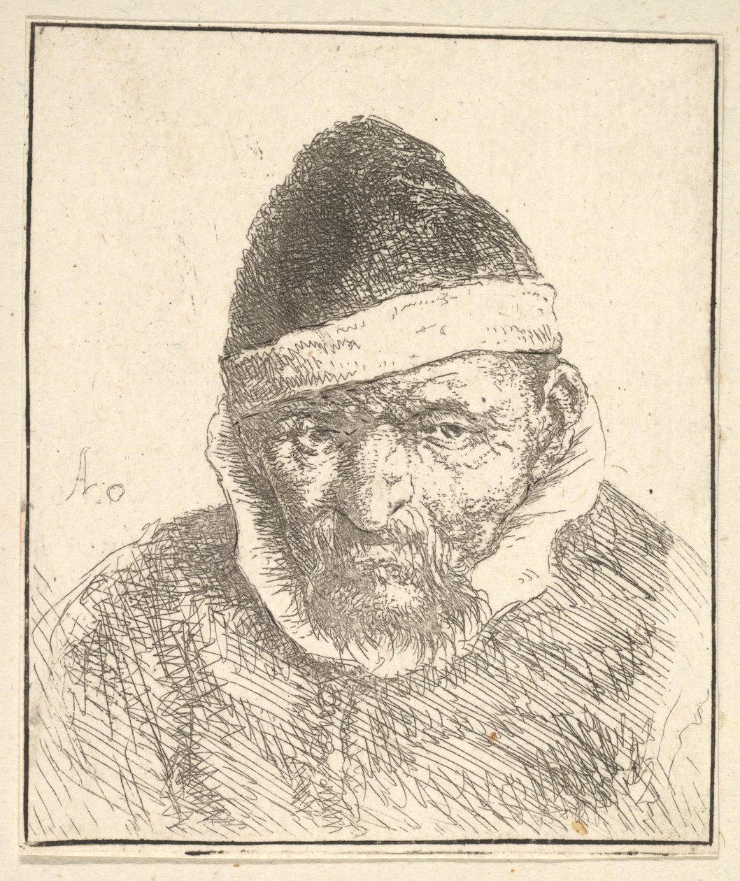 Beyaz Yakalı ve Sivri Şapkalı Yaşlı Adam, 1610-85. by Adriaen Jansz. van Ostade