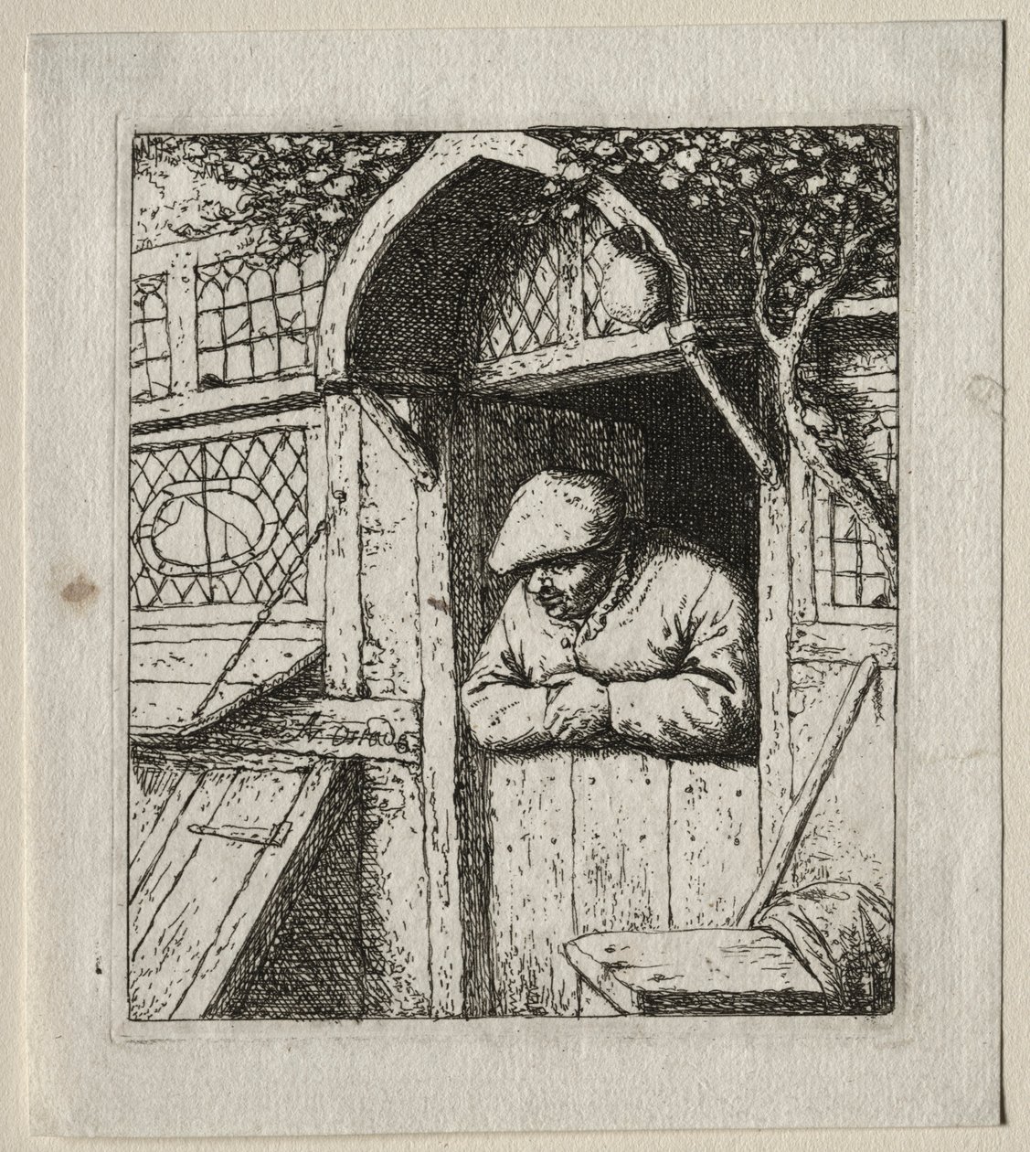 Kapısının Önüne Yaslanmış Köylü. by Adriaen Jansz. van Ostade