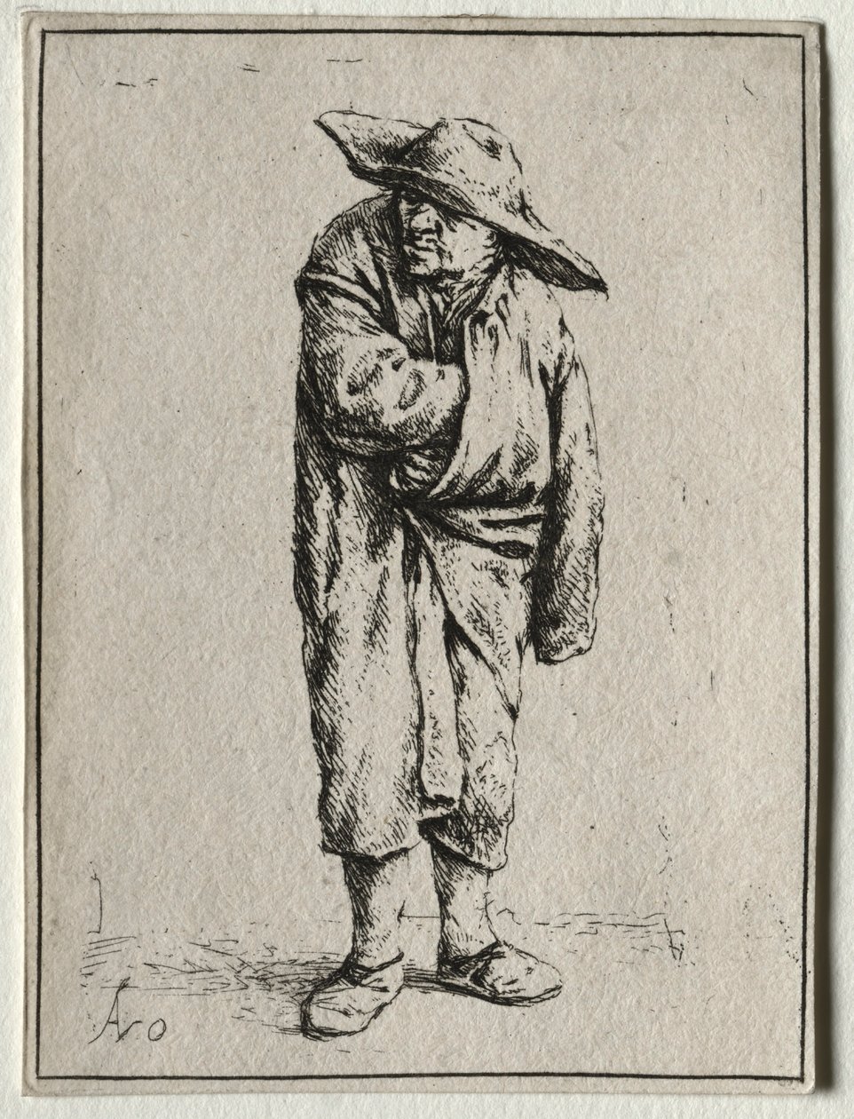 Elinde pelerini olan köylü. by Adriaen Jansz. van Ostade