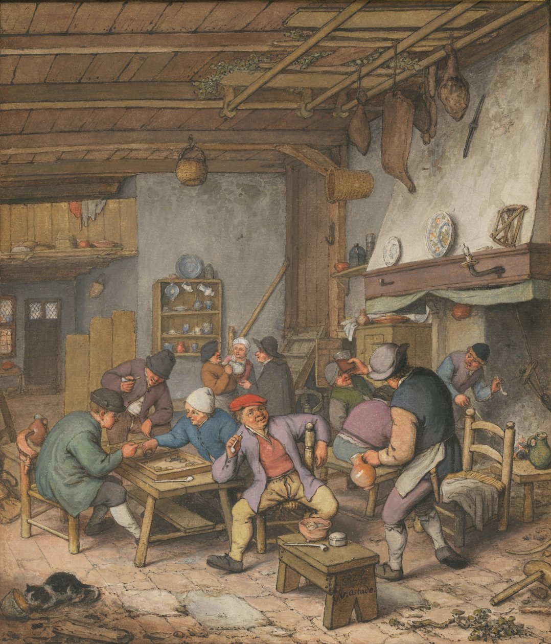 Köylülerin İçki İçtiği, Sigara İçtiği ve Tavla Oynadığı Bir Handaki Oda, 1678 by Adriaen Jansz. van Ostade