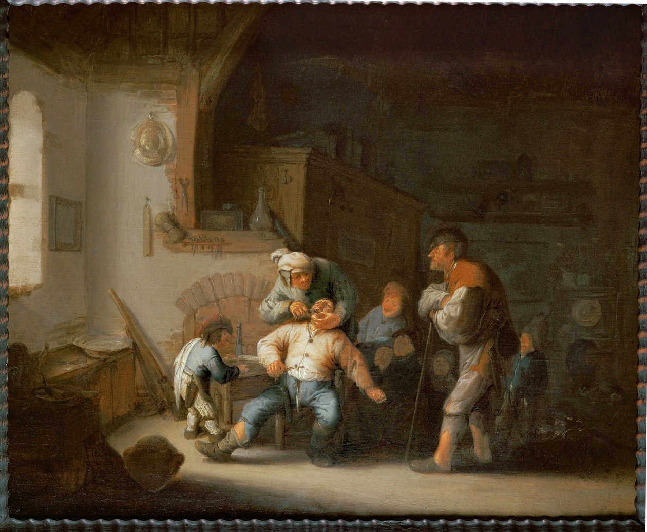 Köy Berberi (meşe ağacı üzerine boyama) by Adriaen Jansz. van Ostade