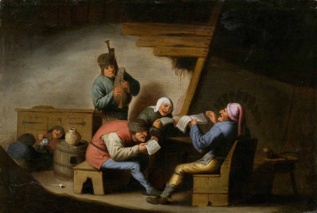 Köy şarkıcıları - köy şarkıcıları - Tablo Adriaen Jansz van Ostade (1610-1685) - Ahşap üzerine yağlı boya - 21.8x32.2 - Ulusal Galeri, Prag by Adriaen Jansz. van Ostade