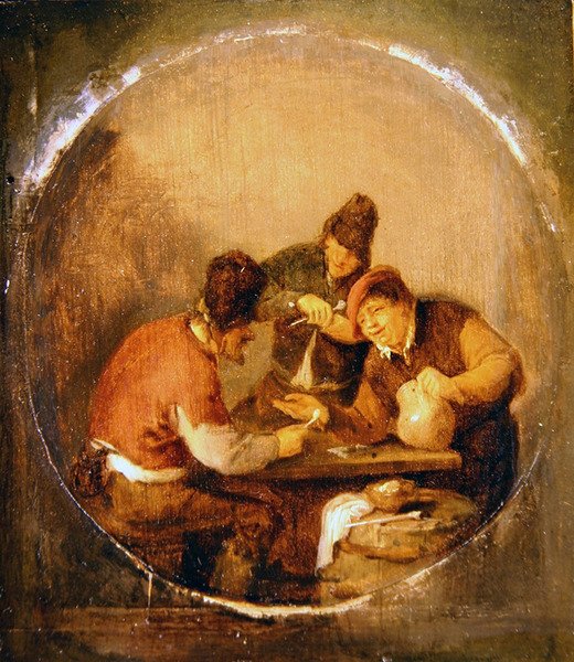 Bir Tavernada İçki ve Sigara İçen Üç Boors (panelde yağ) by Adriaen Jansz. van Ostade