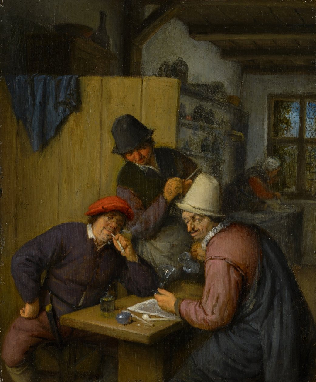 Bir Tavernada İçen ve Sigara İçen Üç Çiftçi, 1666-67 by Adriaen Jansz. van Ostade