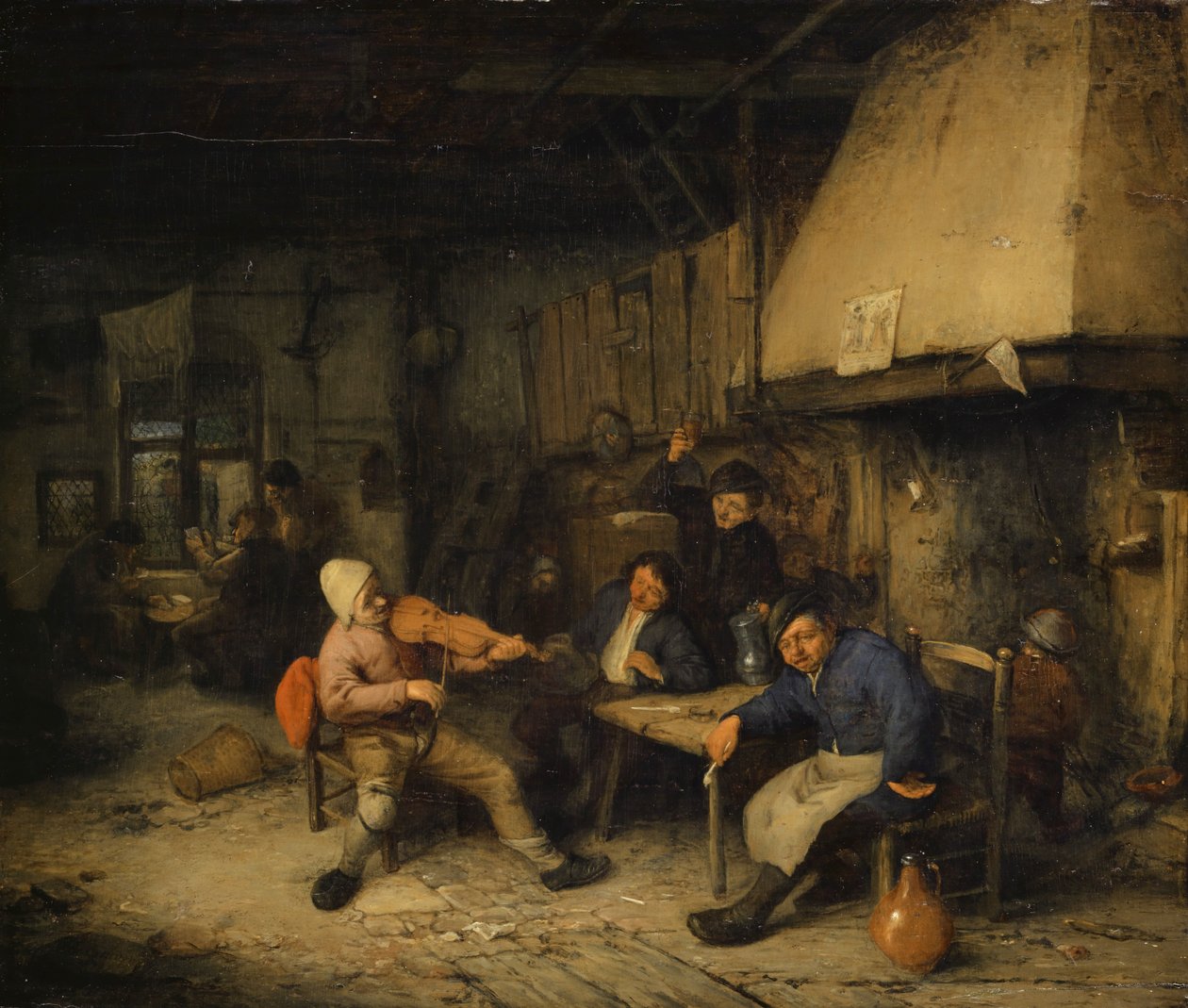 Bir Tavernada Kemancı ve İçki İçen Çiftçiler, 1663 by Adriaen Jansz. van Ostade