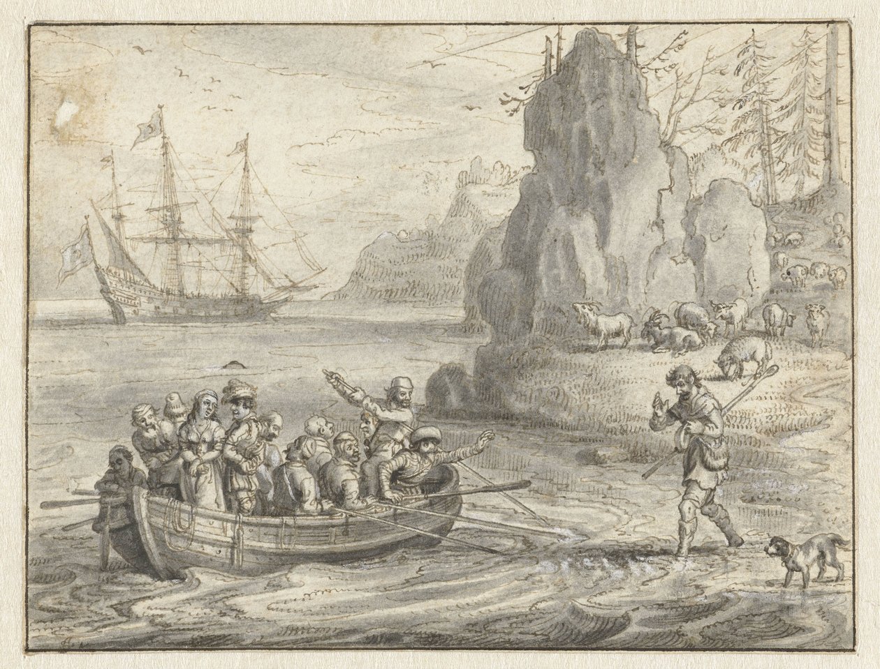 Seladonlar Korsanlar'a, Kaçırılan Karısı Galatea ile Onu Götürmeleri İçin Yalvarıyor by Adriaen Pietersz van de Venne
