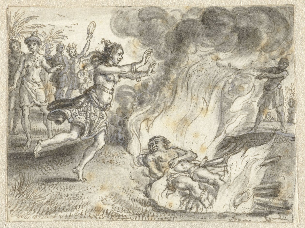 Uzak Bir Ülkede İnsanlar Tarafından Uygulanan Ölü Yakma by Adriaen Pietersz van de Venne
