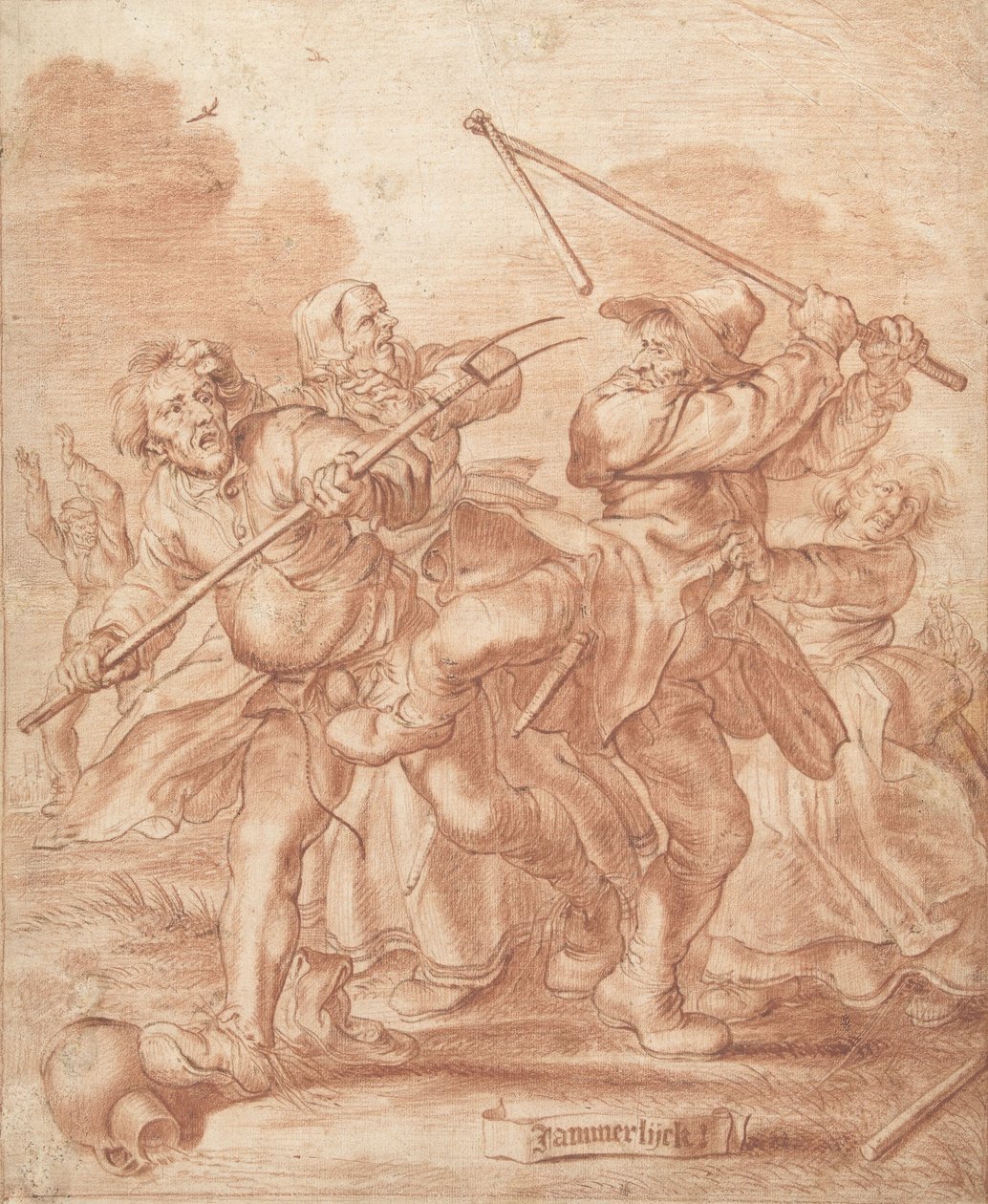 Köylülerle Mücadele, 1600-62 (kağıt üzerinde tebeşir) by Adriaen Pietersz van de Venne