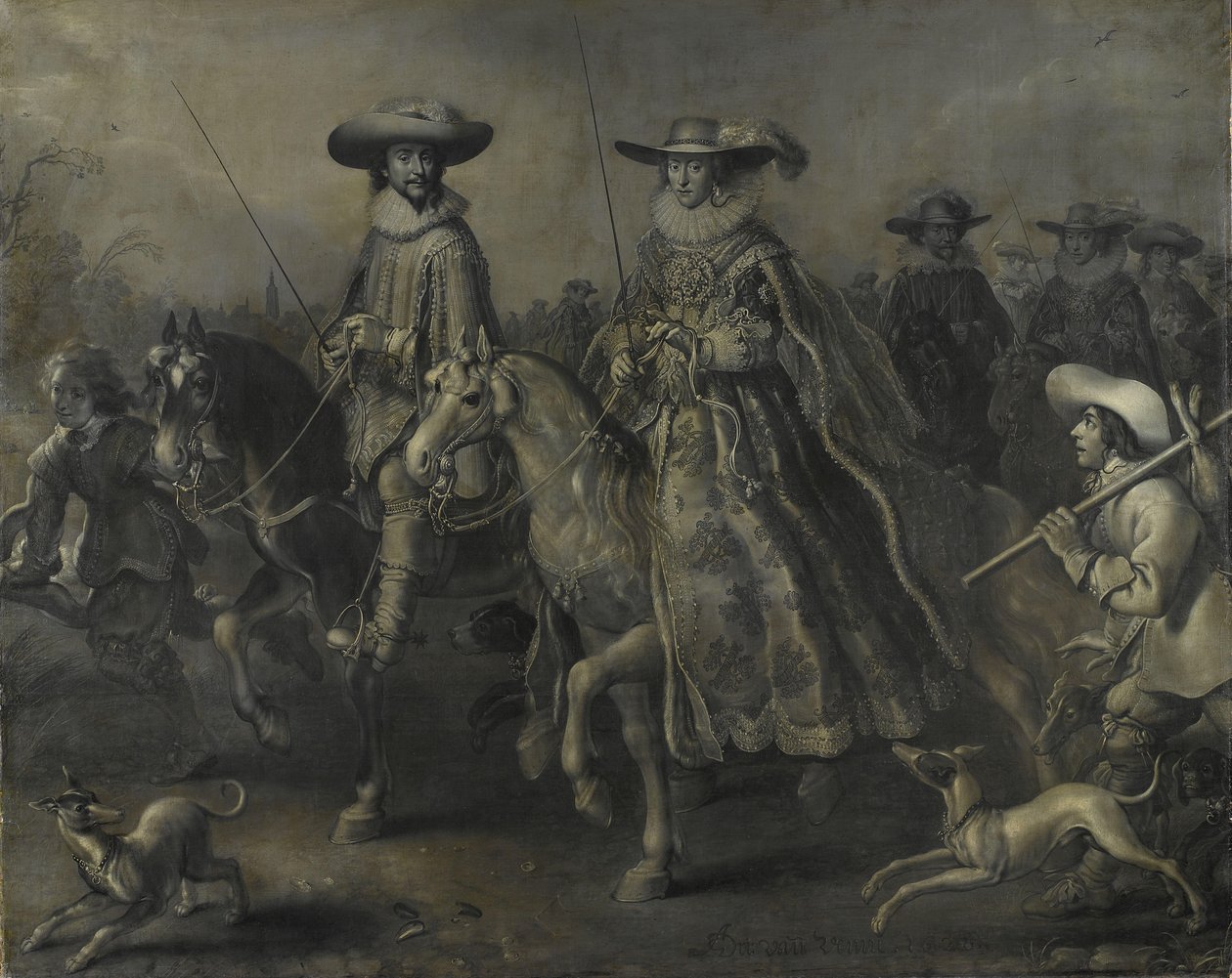Friedrich (1596-1632), Pfalz Elektörü, Bohemya Kralı ve Karısı Elizabeth Stuart (1596-1662) At Sırtında by Adriaen Pietersz van de Venne