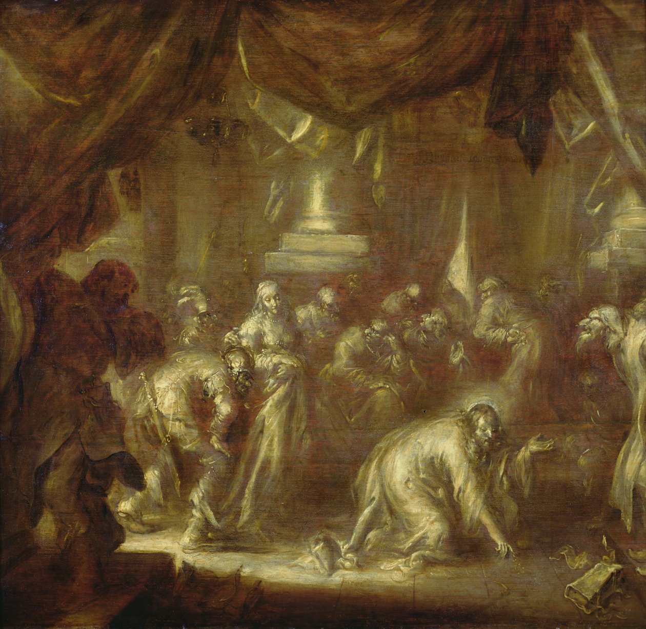 İsa ve Zina (ahşap üzerine grisaille) by Adriaen Pietersz van de Venne