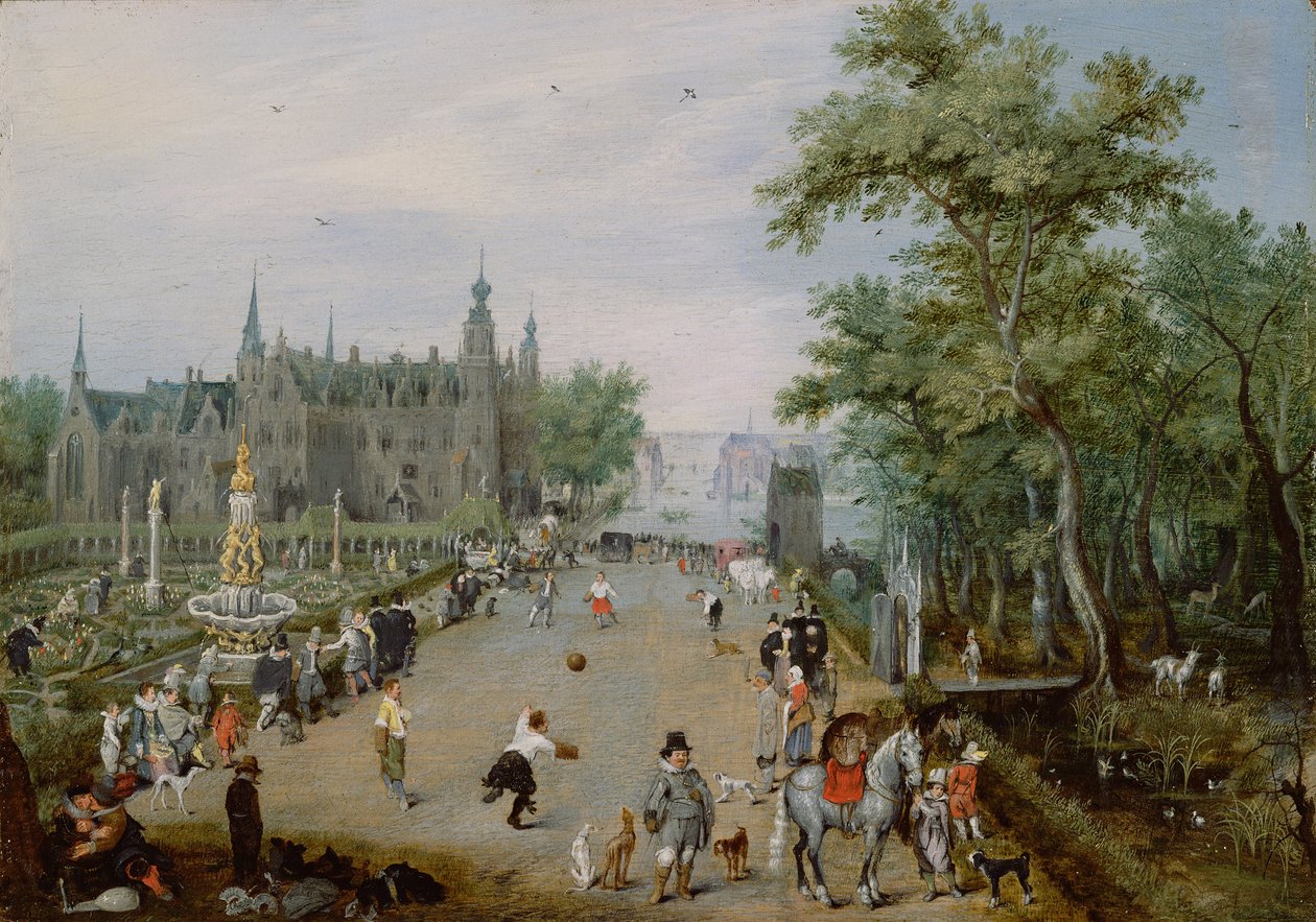 Jeu de Paume Bir Ülke Sarayının Önünde, 1614 civarı by Adriaen Pietersz van de Venne