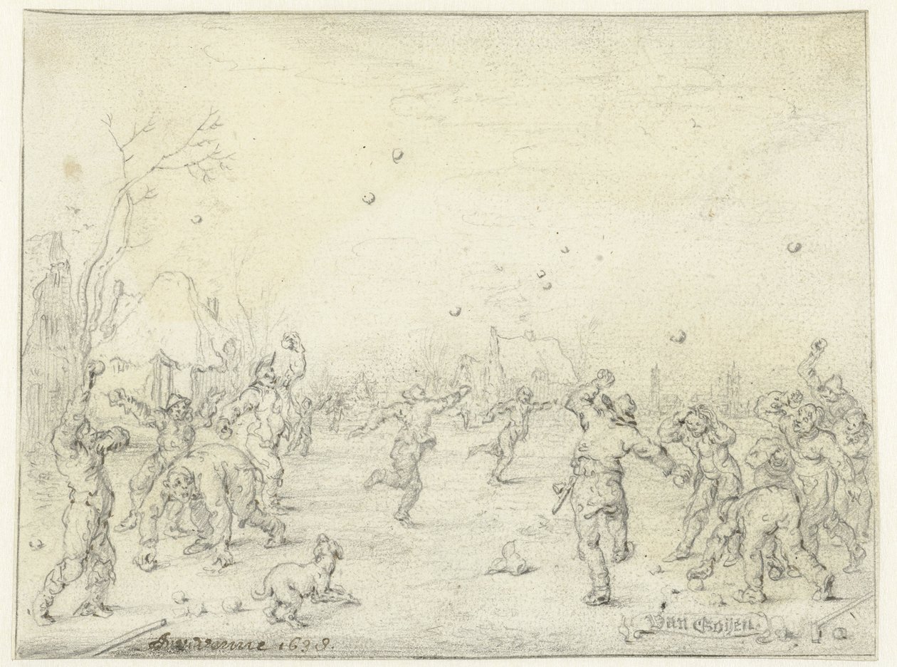 Kar topu atan erkekler ve çocuklar by Adriaen Pietersz van de Venne