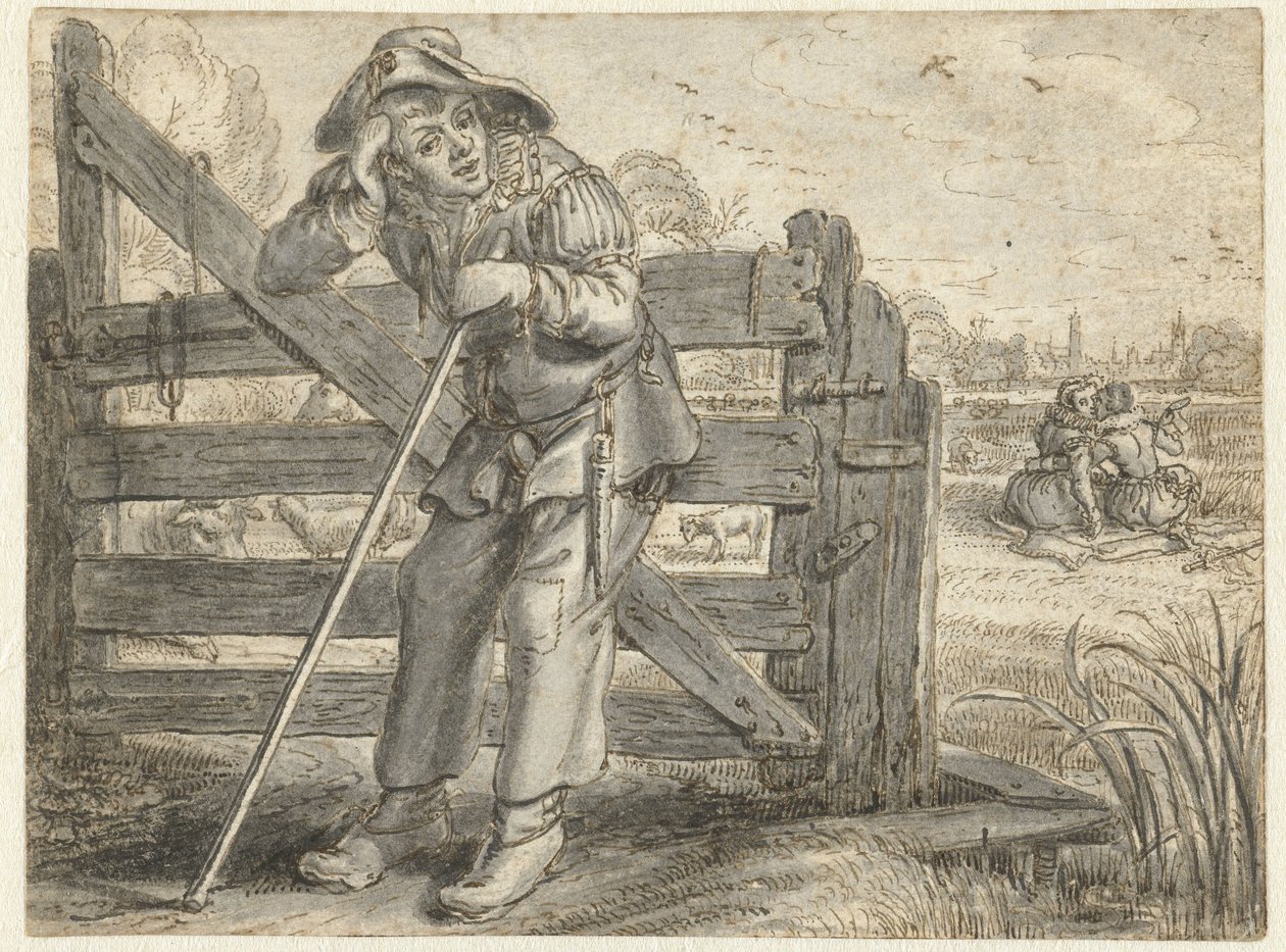 Joncker Maerten ile Şişman Leendert ve Lijsje Teunis'in Çılgın Aşkı by Adriaen Pietersz van de Venne