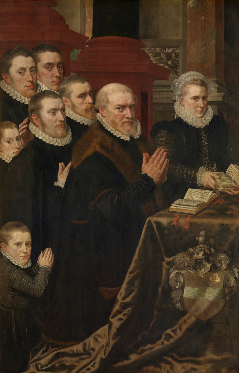 Calvary ve Gillis de Smidt ve Maria de Deckere Ailesi (panel üzerine yağlıboya) by Adriaen Thomasz Key