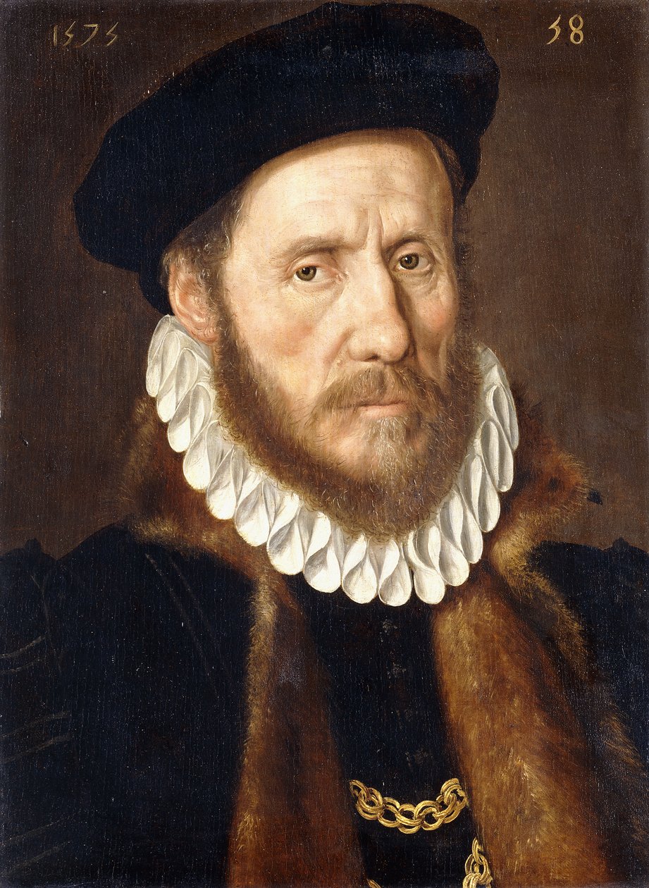 Kürk Astarlı Paltosunun Altına Altın Zincirler giyen Sakallı Bir Beyefendinin Portresi, göğüs uzunluğu, 1575 by Adriaen Thomasz Key