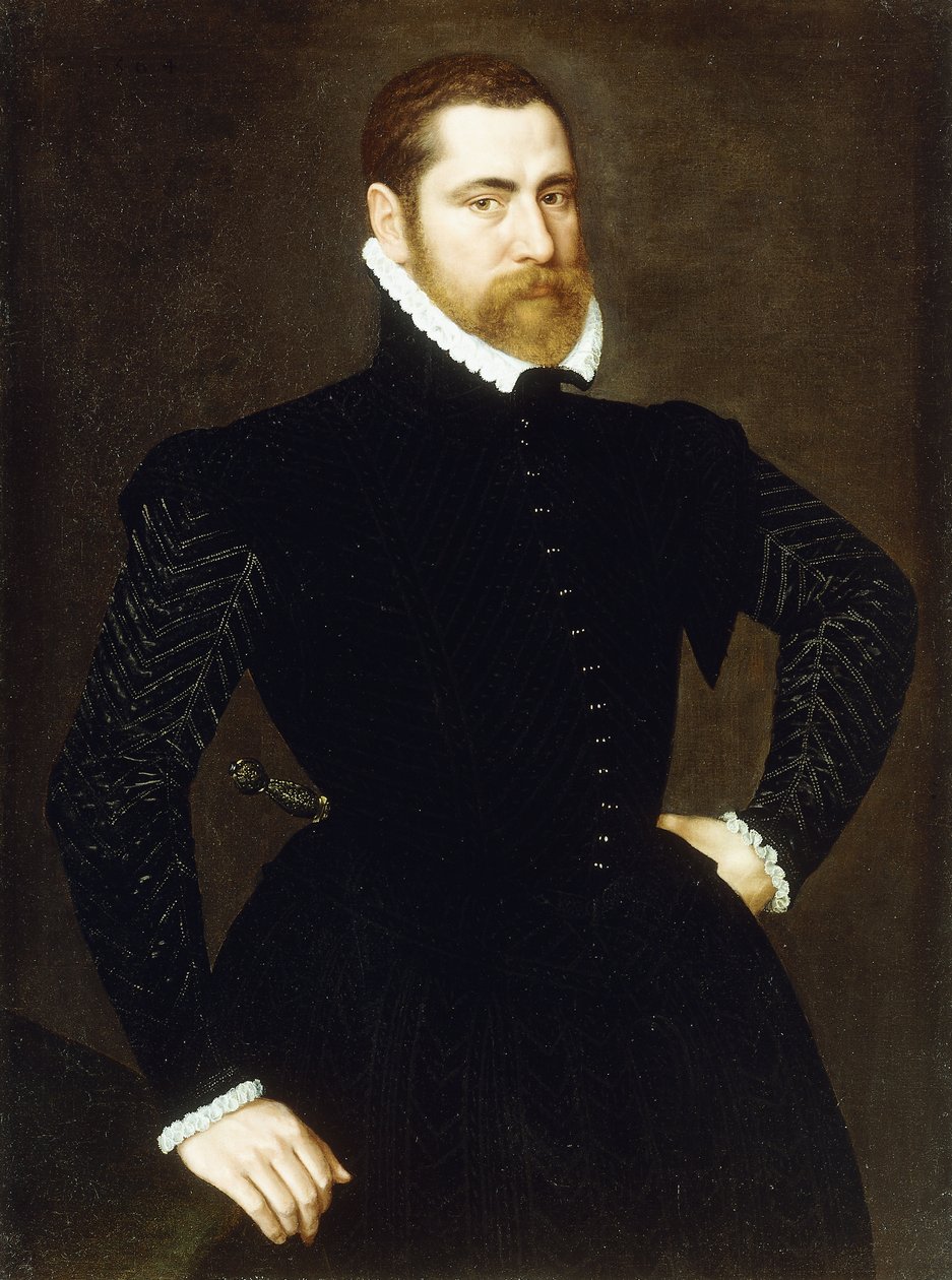Beyaz Ruff ile Siyah Kostümlü, Üç Çeyrek Boylu, Bir Beyefendinin Portresi, 1564 by Adriaen Thomasz Key