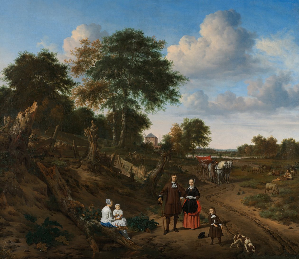 Bir Manzarada İki Çocuklu ve Bir Hemşireli Çiftin Portresi, 1667 by Adriaen Velde van de