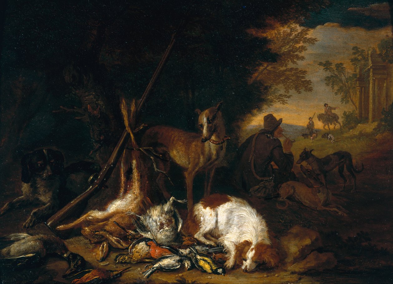 Köpekleriyle Bir Avcı by Adriaen de Gryef