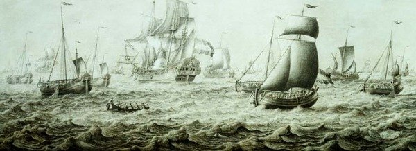 Dalgalı Sularda Nakliye (kalem çizimi) by Adriaen van Salm