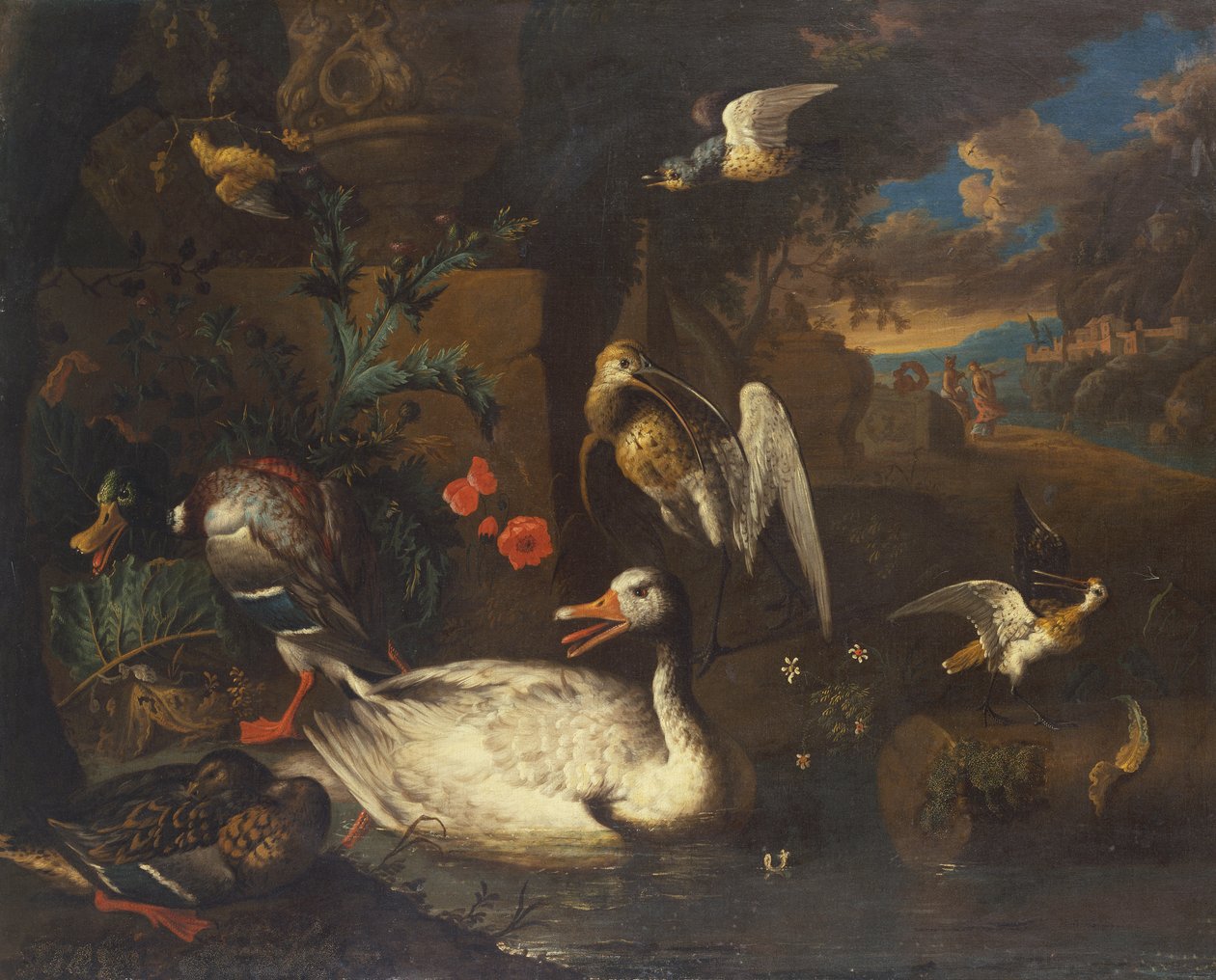 Peyzajda Yaban Tavuğu ve Figürler (tuval üzerine yağlı boya) by Adriaen van Oolen