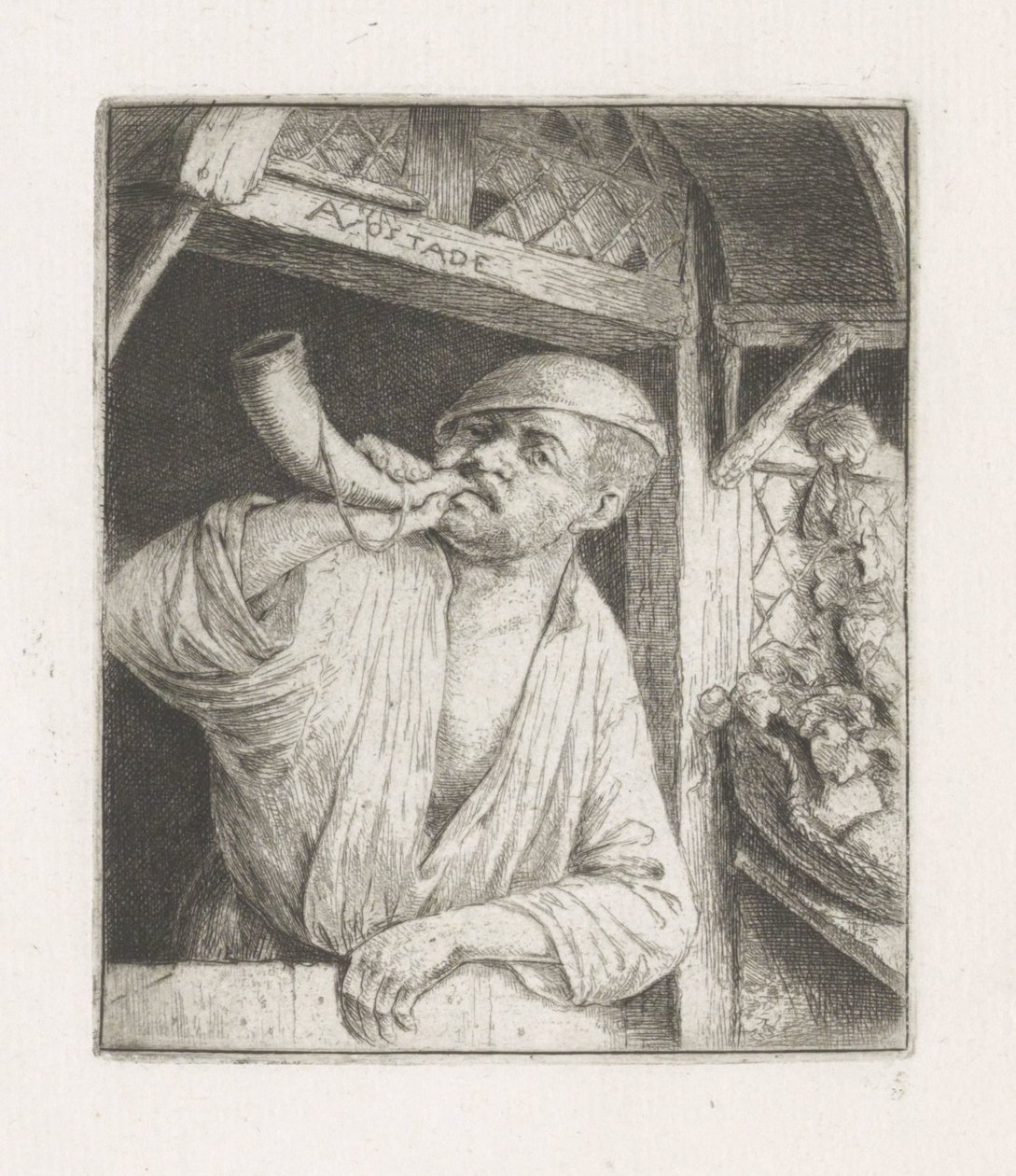 Bakker kapıda korna çalıyor by Adriaen van Ostade