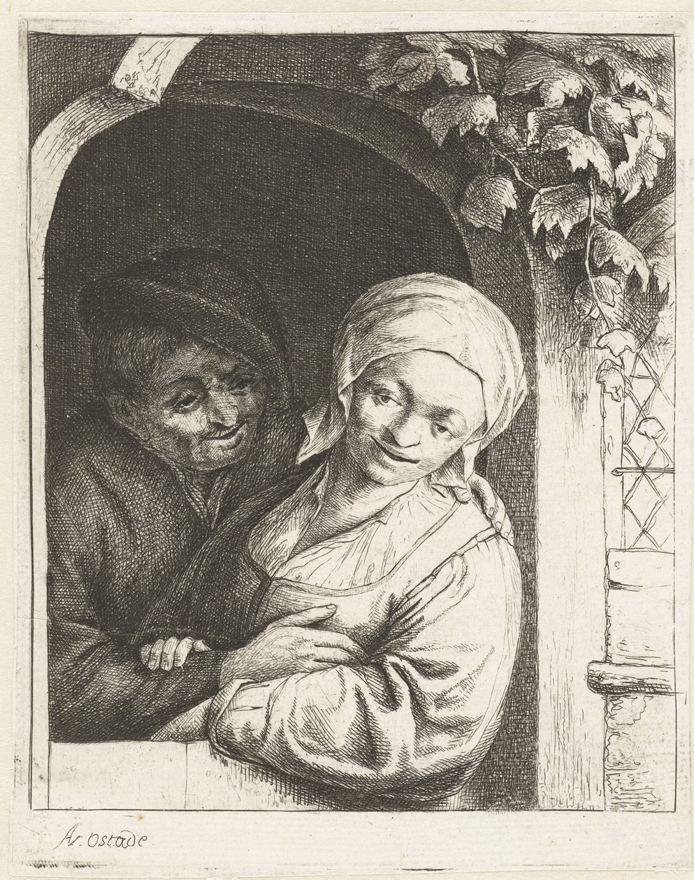 Çiftçi ve çiftçinin karısı, kapıda bir aşk çifti olarak Köylü aşk çifti köylü kur by Adriaen van Ostade
