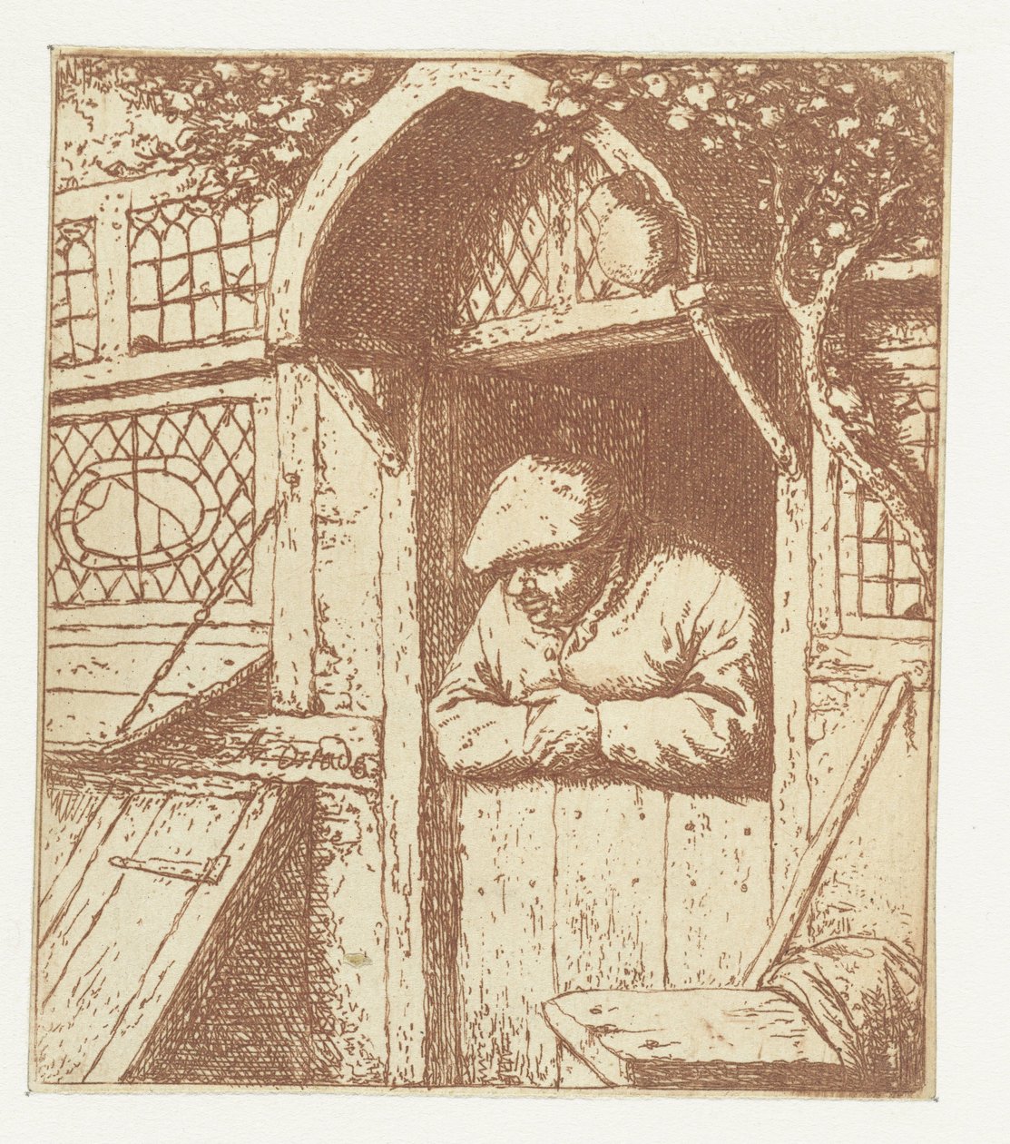 Alt kapıya yaslanmış çiftçi Ön kapıda çiftçi by Adriaen van Ostade