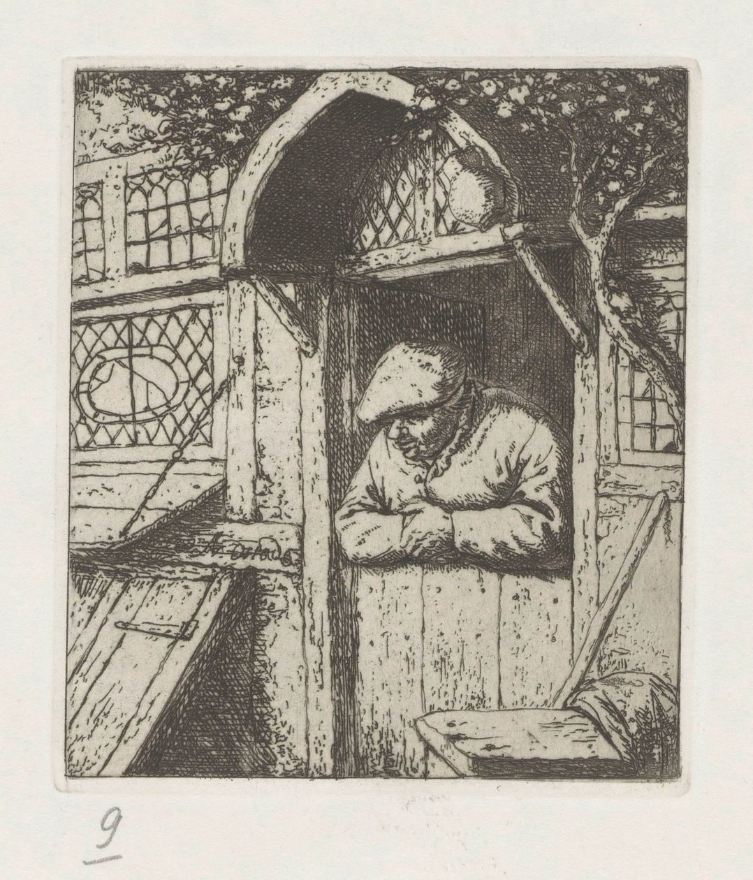 Alt kapıya yaslanmış çiftçi by Adriaen van Ostade