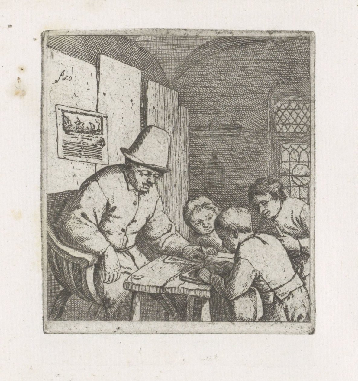 Bir okul müdürü ile üç öğrenci by Adriaen van Ostade