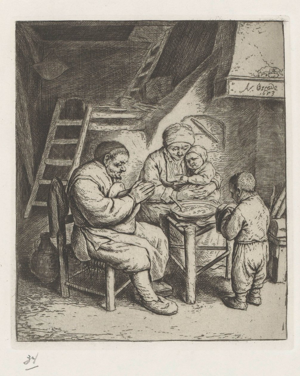Aile yemek için masada by Adriaen van Ostade