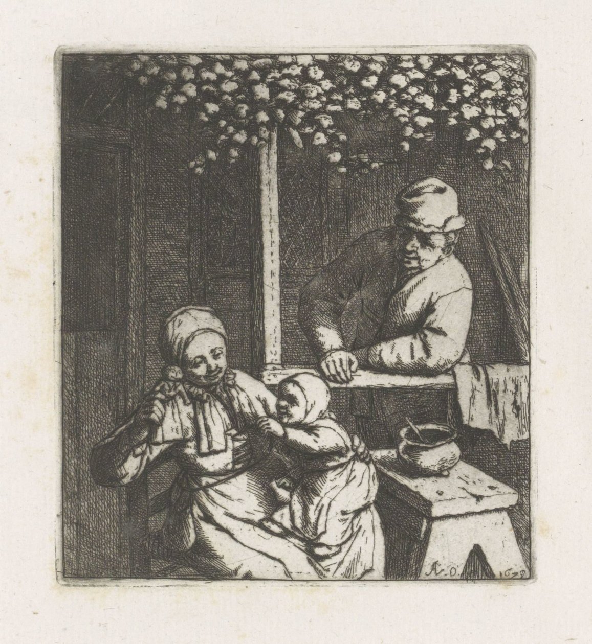 Çocuk bir oyuncak bebek için ulaşır by Adriaen van Ostade
