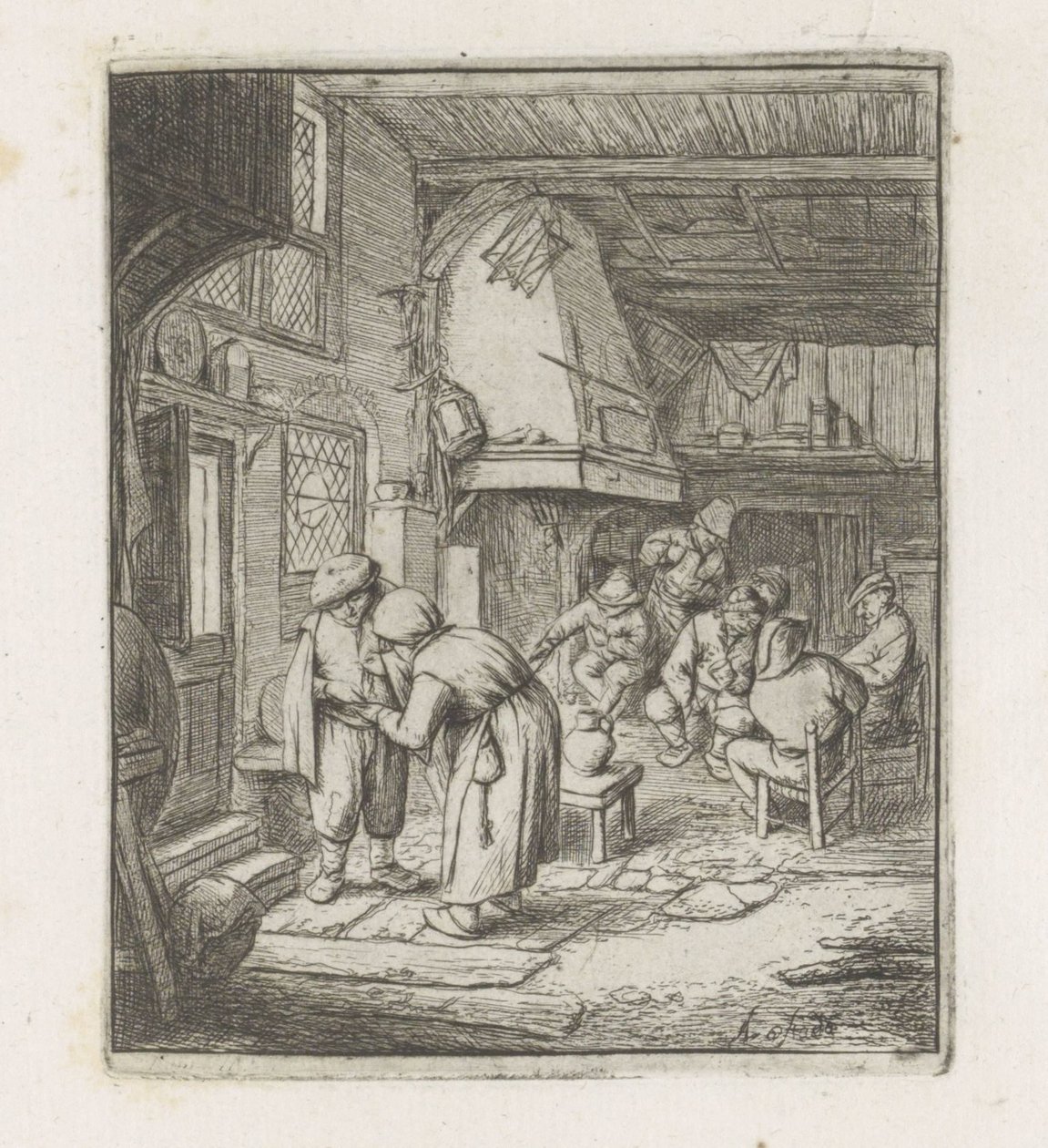 Adam bir handa bir kadına para ödüyor by Adriaen van Ostade