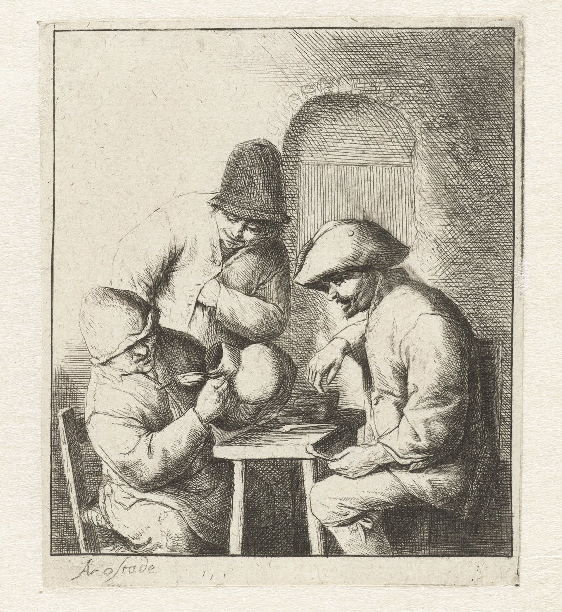 Adam boş sürahiye bakar, iki adam izler boş sürahi by Adriaen van Ostade