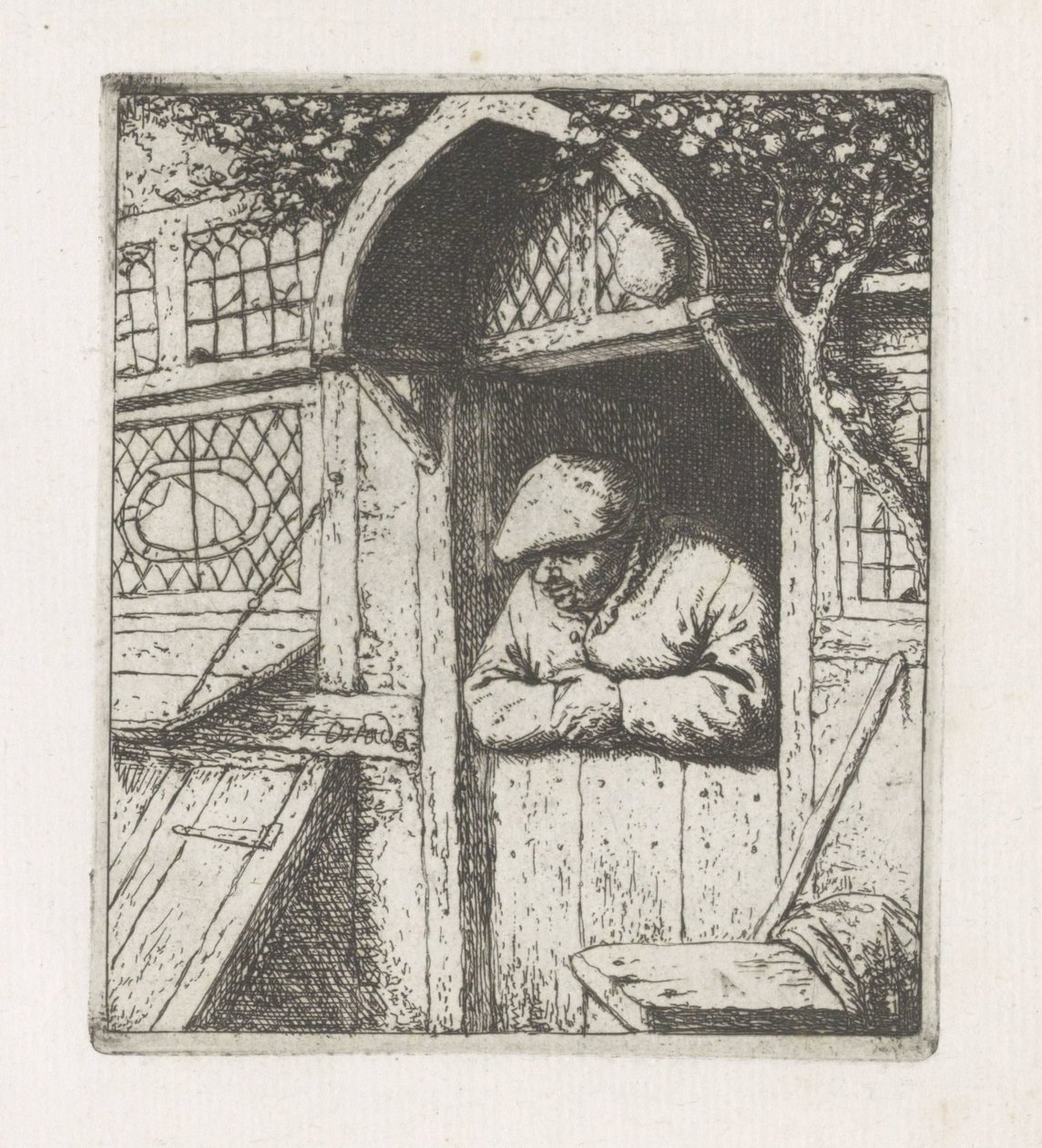 Adam bir alt kapıya yaslanır by Adriaen van Ostade