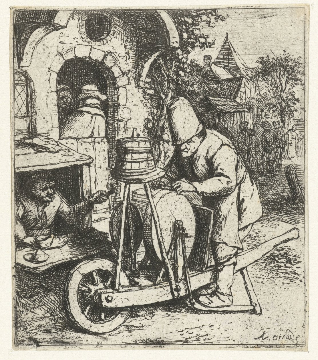 Bir kunduracıda iş yerinde bıçak bileyici Bıçak Bileyici by Adriaen van Ostade