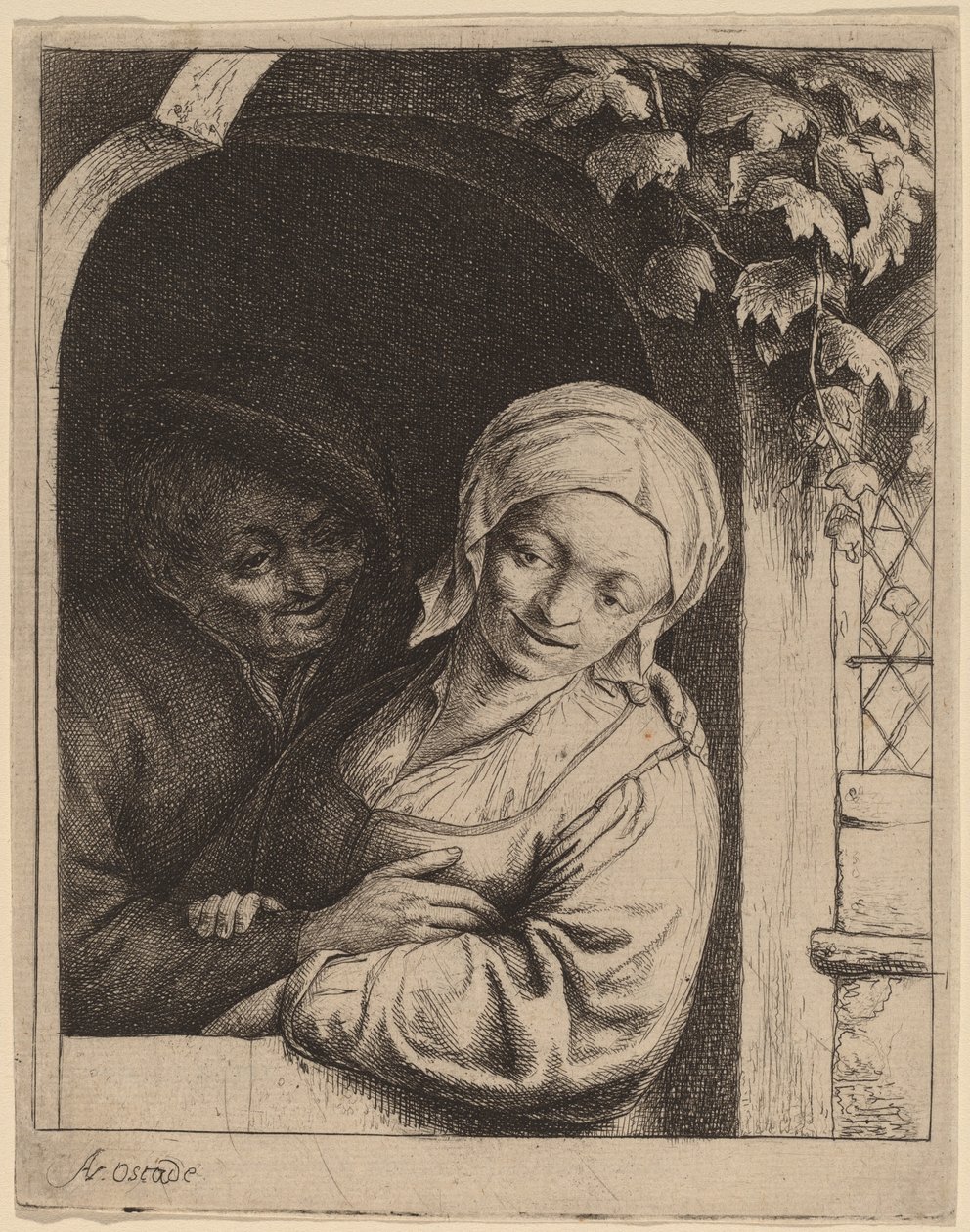 Kapıdaki Köylü Çift (Köy Romantizmi) by Adriaen van Ostade