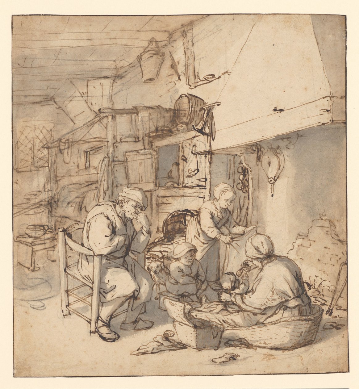 Köylü Ailesi Şöminenin Yanında Bir Ateşin Yanında Köylü Ailesi by Adriaen van Ostade