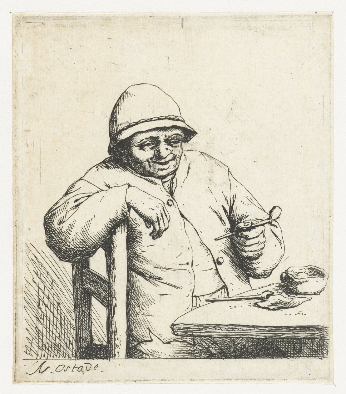 Kolunu bir sandalyenin üzerinde sigara içen çiftçi Gülümseyen sigara içen by Adriaen van Ostade