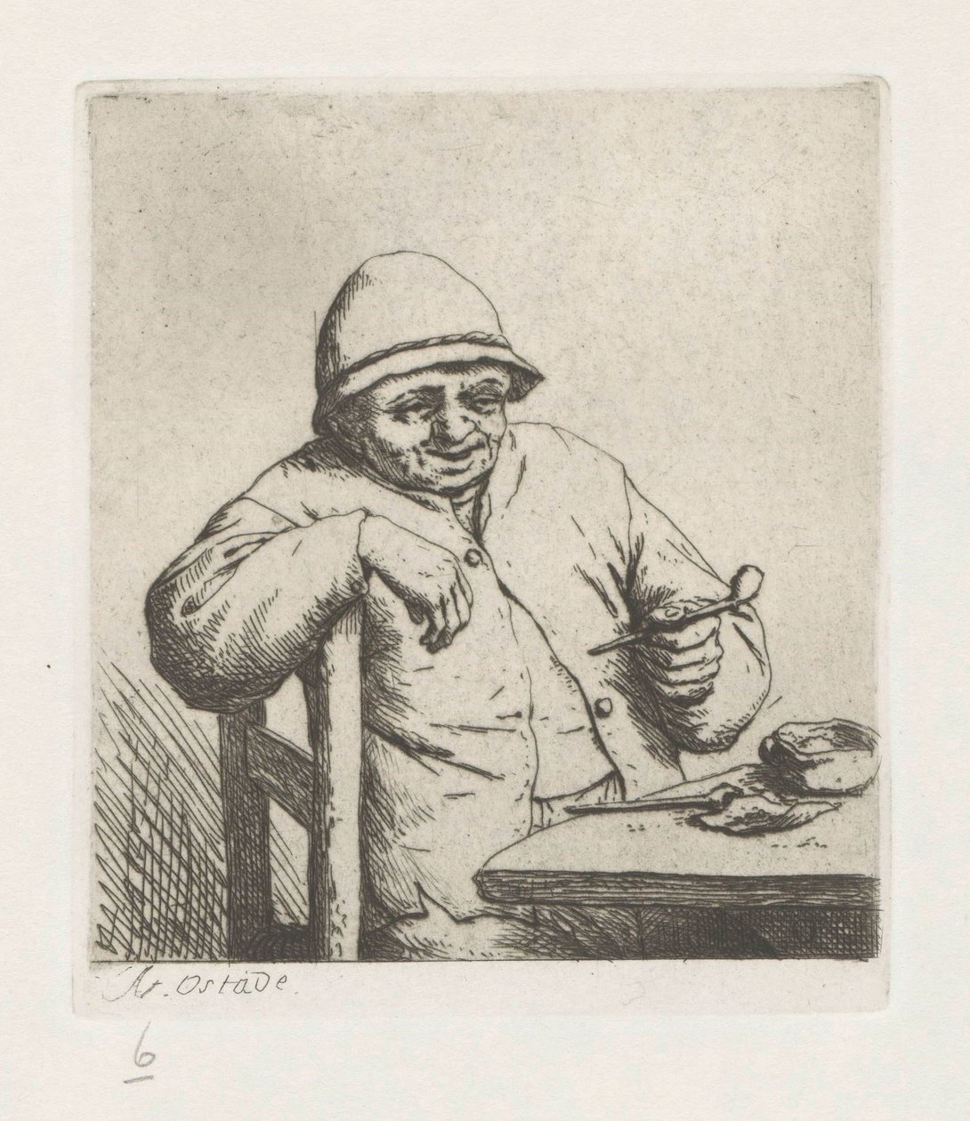 Kolunu bir sandalyenin üzerinde sigara içen çiftçi by Adriaen van Ostade